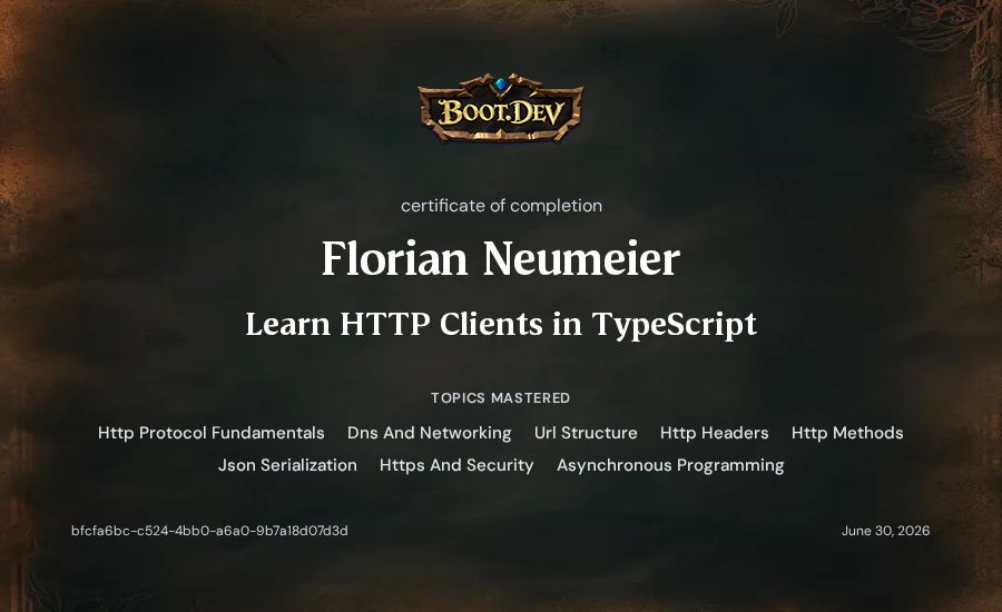 Florian Neumeier's Boot.dev Learn HTTP Clients in TypeScript certificate