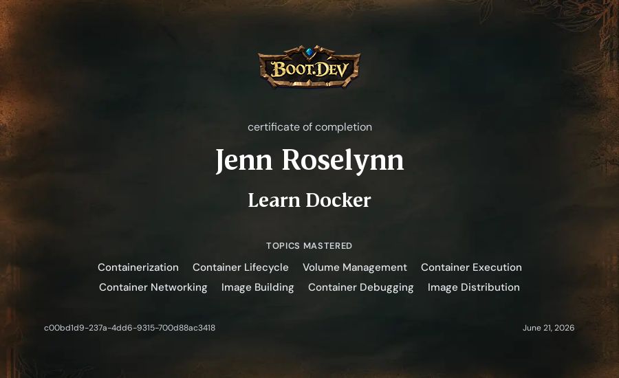 Jenn Roselynn's Boot.dev Learn Docker certificate