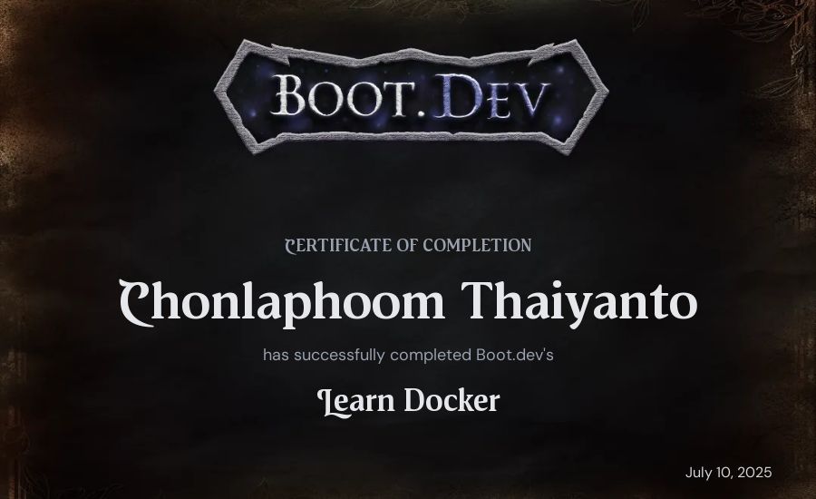 Chonlaphoom Thaiyanto's Boot.dev Learn Docker certificate