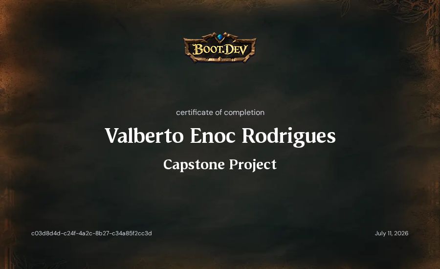 Valberto Enoc Rodrigues's Boot.dev Capstone Project certificate