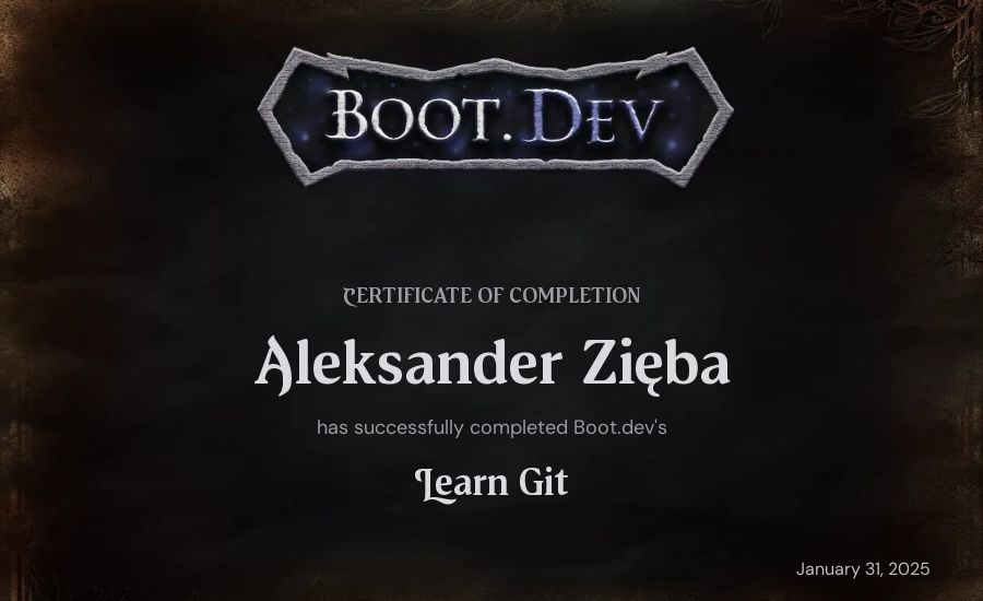 Aleksander Zięba's Boot.dev Learn Git certificate