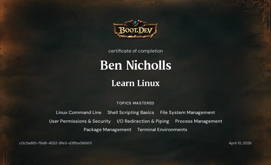 Ben Nicholls's Boot.dev Learn Linux certificate