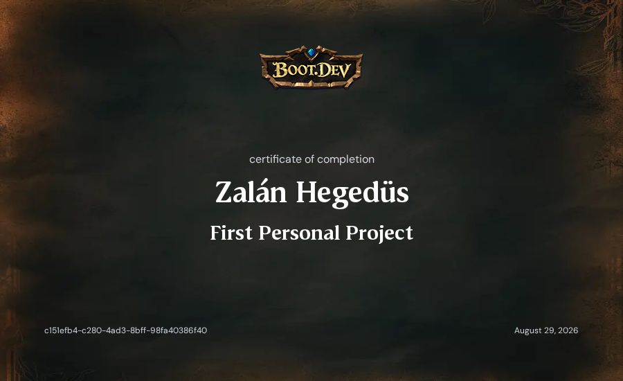 Zalán Hegedüs's Boot.dev First Personal Project certificate