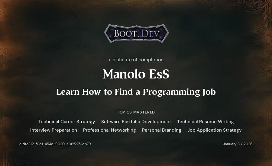 Manolo EsS's Boot.dev Learn How to Find a Programming Job certificate