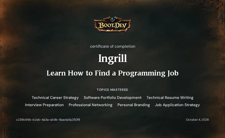Ingrill's Boot.dev Learn How to Find a Programming Job certificate
