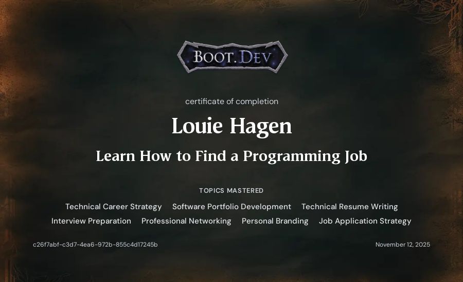 Louie Hagen's Boot.dev Learn How to Find a Programming Job certificate