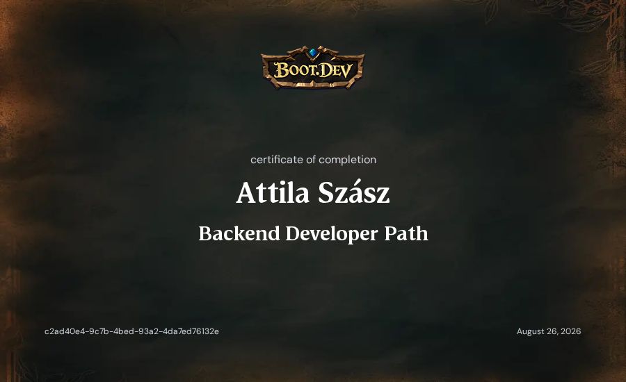 Attila Szász's Boot.dev Backend Developer Path certificate