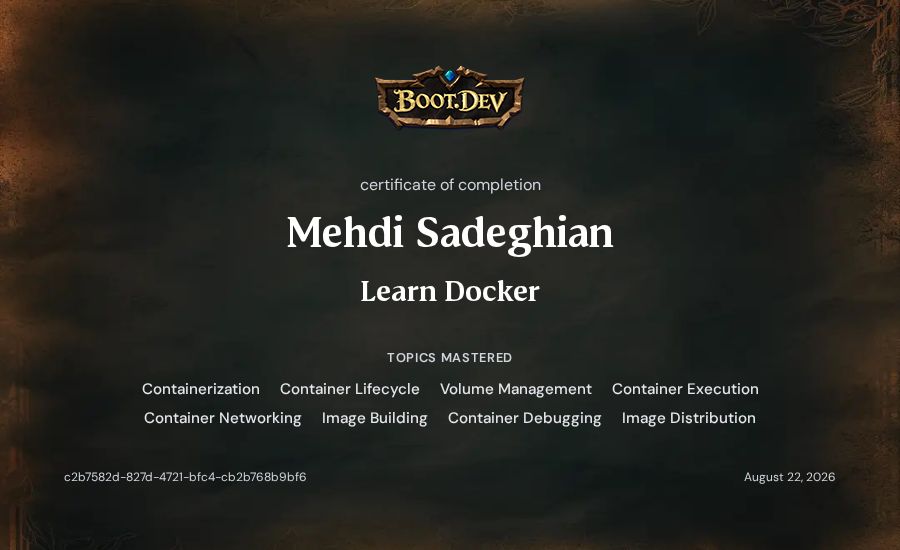 Mehdi Sadeghian's Boot.dev Learn Docker certificate