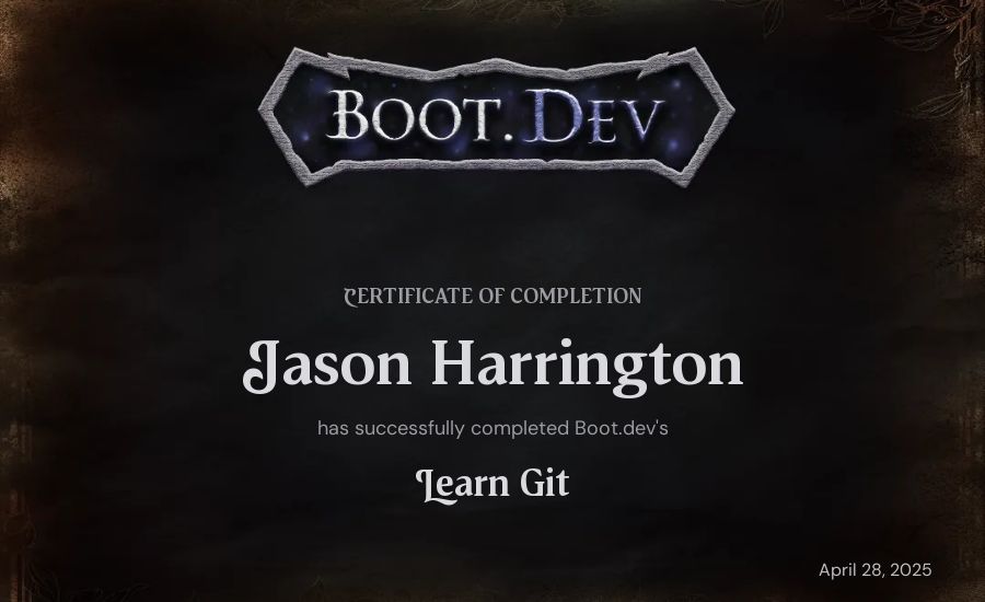 Jason Harrington's Boot.dev Learn Git certificate