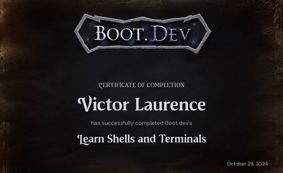 Victor Laurence's Boot.dev Learn Linux certificate