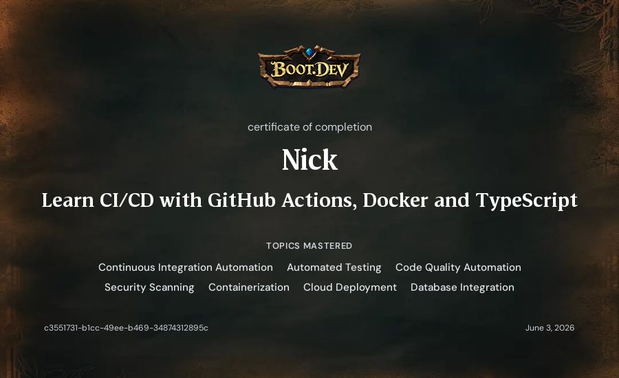 Nick's Boot.dev Learn CI/CD with GitHub Actions, Docker and TypeScript certificate