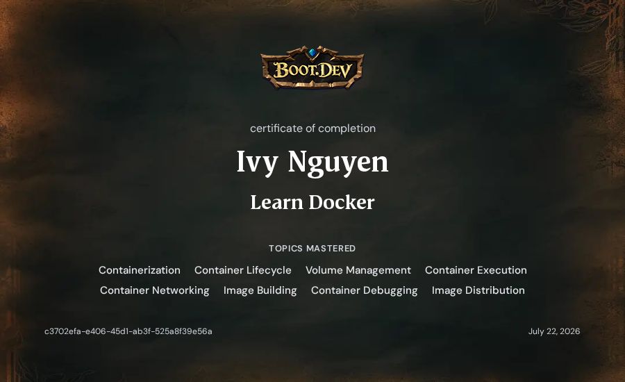 Ivy Nguyen's Boot.dev Learn Docker certificate