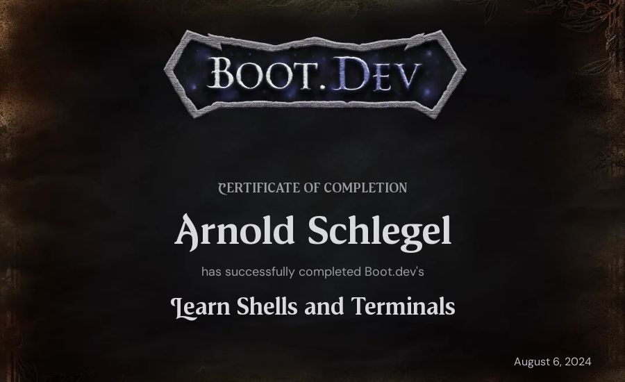 Arnold Schlegel's Boot.dev Learn Linux certificate