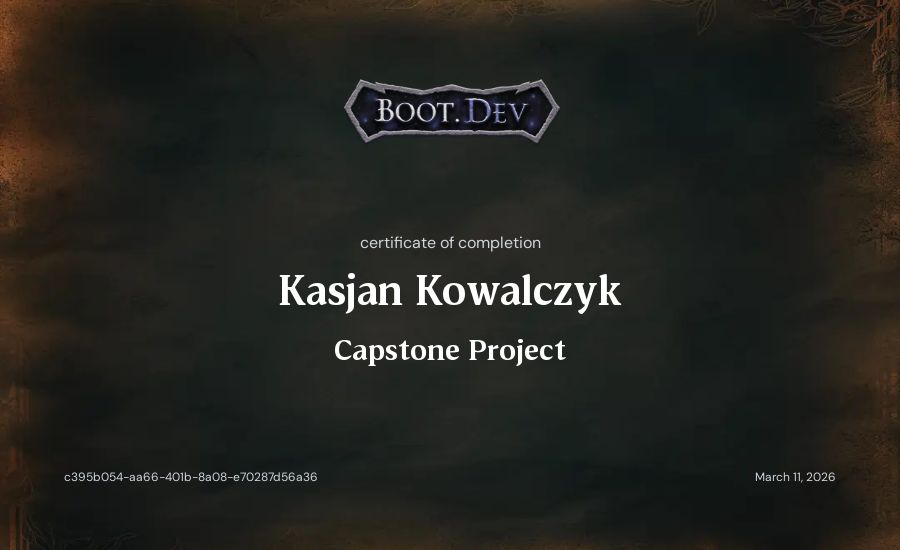 Kasjan Kowalczyk's Boot.dev Capstone Project certificate