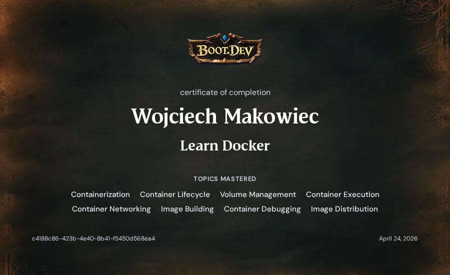 Wojciech Makowiec's Boot.dev Learn Docker certificate
