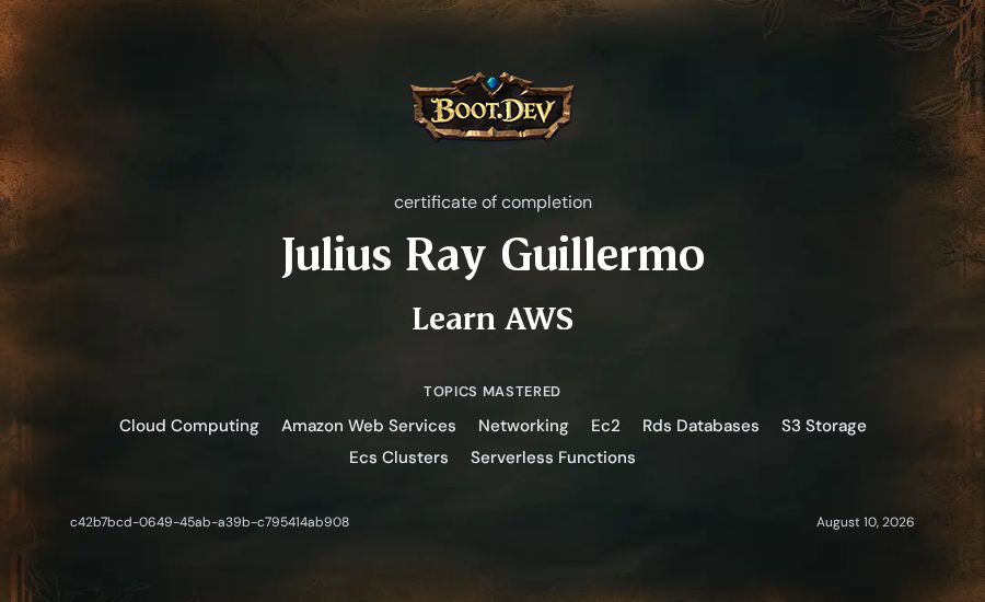 Julius Ray Guillermo's Boot.dev Learn AWS certificate
