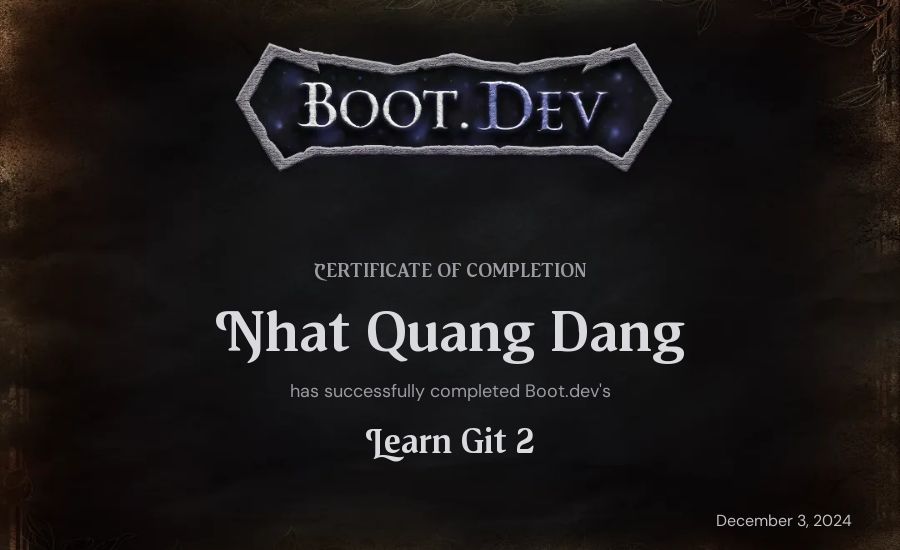 Nhat Quang Dang's Boot.dev Learn Git 2 certificate