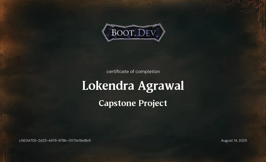 Lokendra Agrawal's Boot.dev Capstone Project certificate