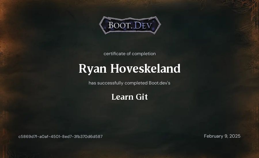 Ryan Hoveskeland's Boot.dev Learn Git certificate