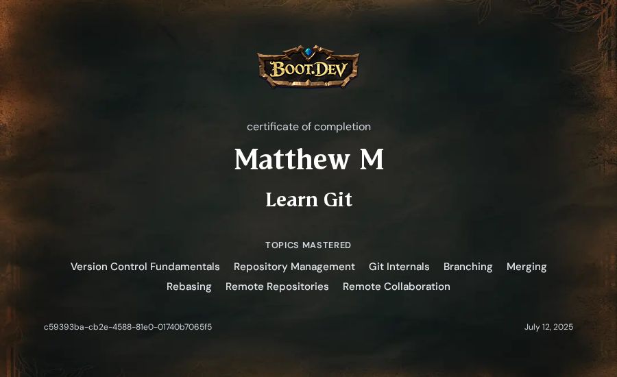 Matthew M's Boot.dev Learn Git certificate