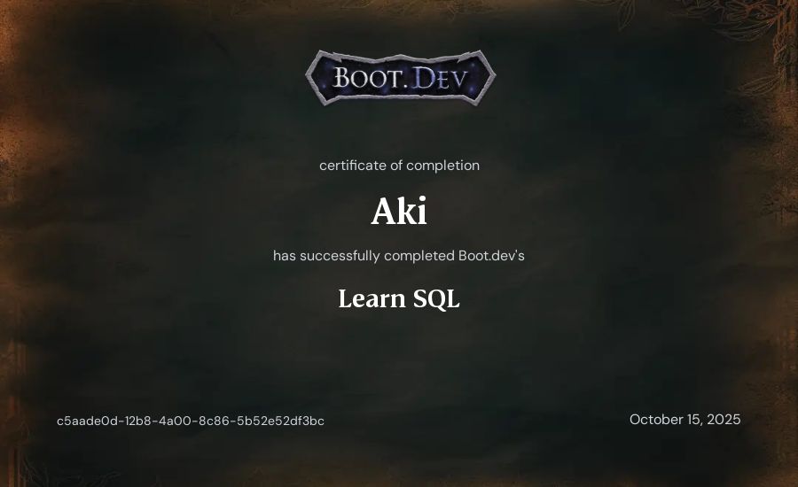 vgll's Boot.dev Learn SQL certificate