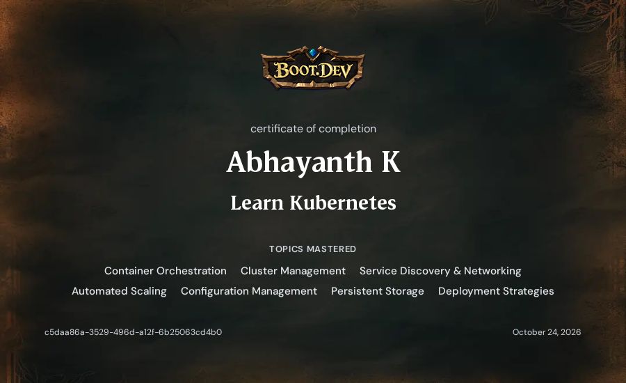 Abhayanth K's Boot.dev Learn Kubernetes certificate