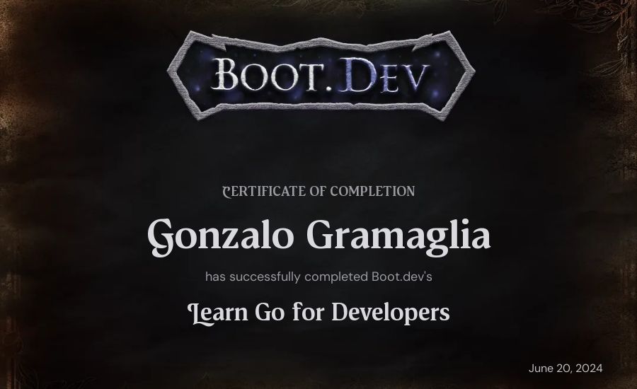 Gonzalo Gramaglia's Boot.dev Learn Go certificate