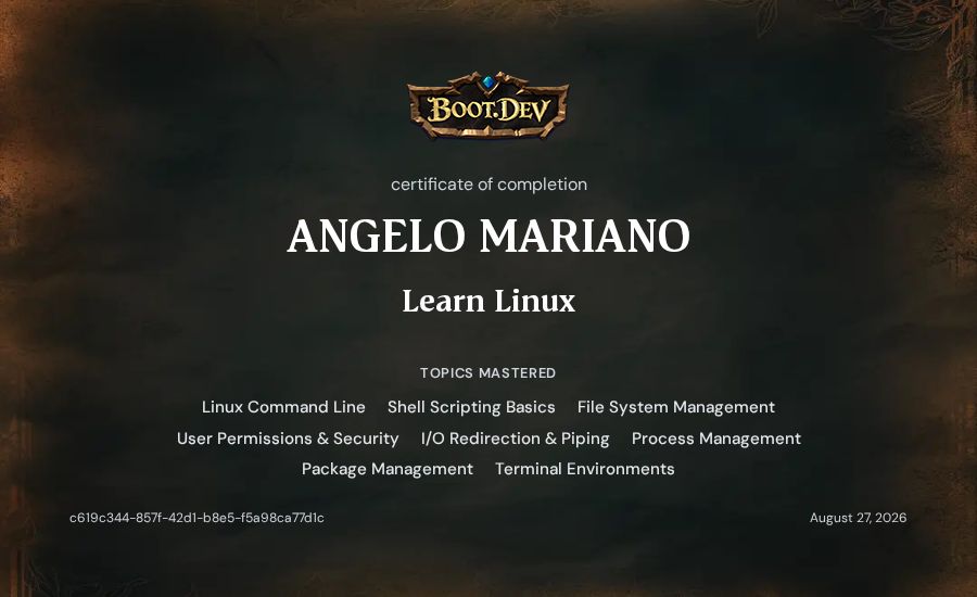 ANGELO MARIANO's Boot.dev Learn Linux certificate