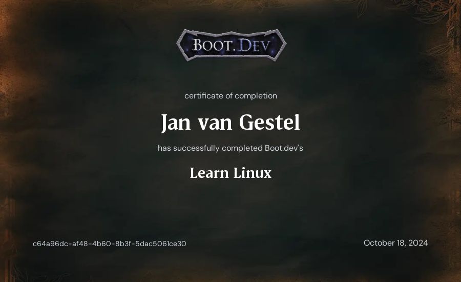 Jan van Gestel's Boot.dev Learn Linux certificate