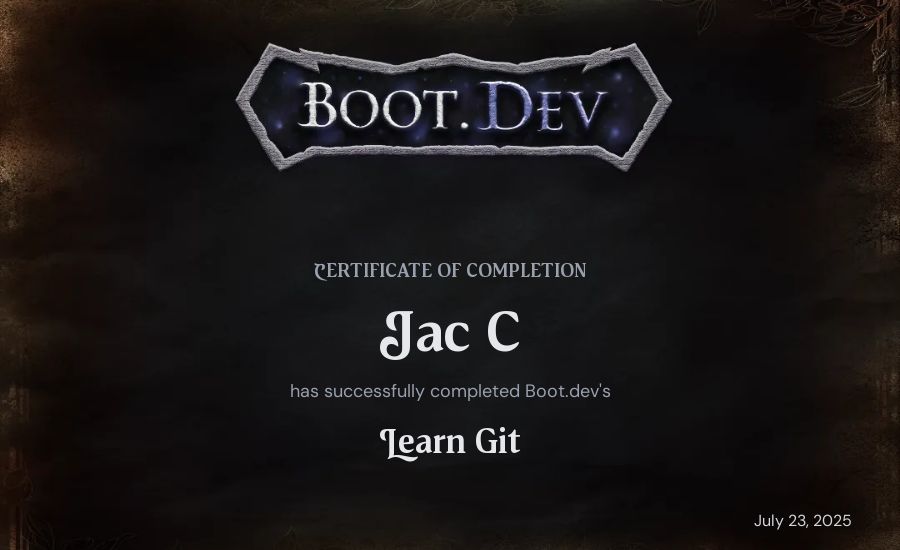 Jac C's Boot.dev Learn Git certificate