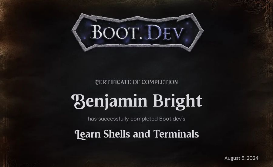 Benjamin Bright's Boot.dev Learn Linux certificate