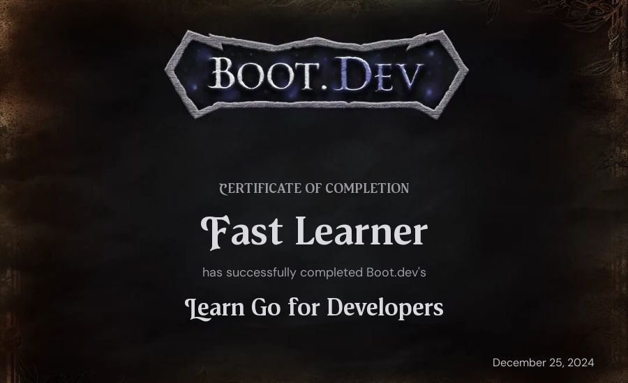 Adam's Boot.dev Learn Go certificate