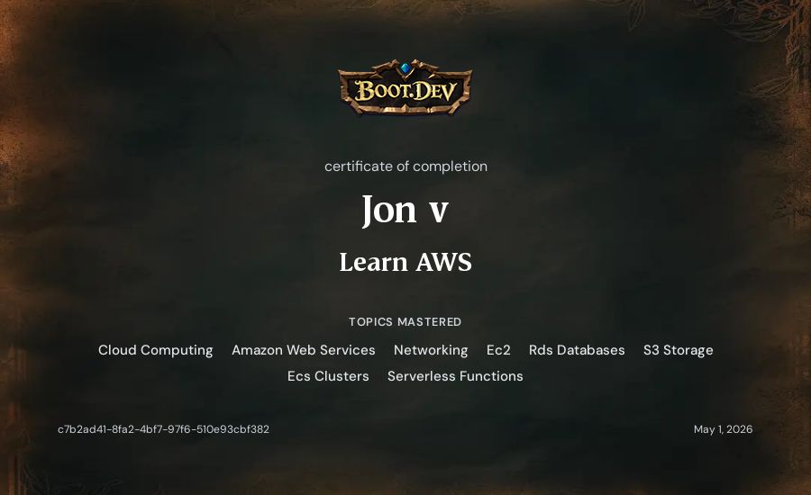 Jon v's Boot.dev Learn AWS certificate