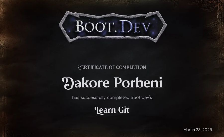 Dakore Porbeni's Boot.dev Learn Git certificate
