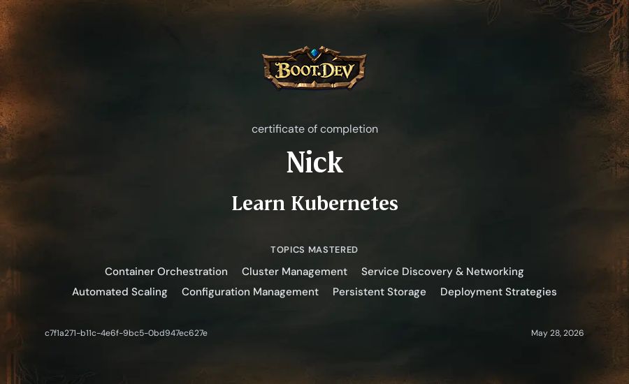 Nick's Boot.dev Learn Kubernetes certificate