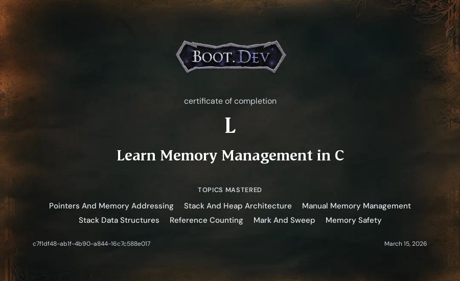 L's Boot.dev Learn Memory Management in C certificate