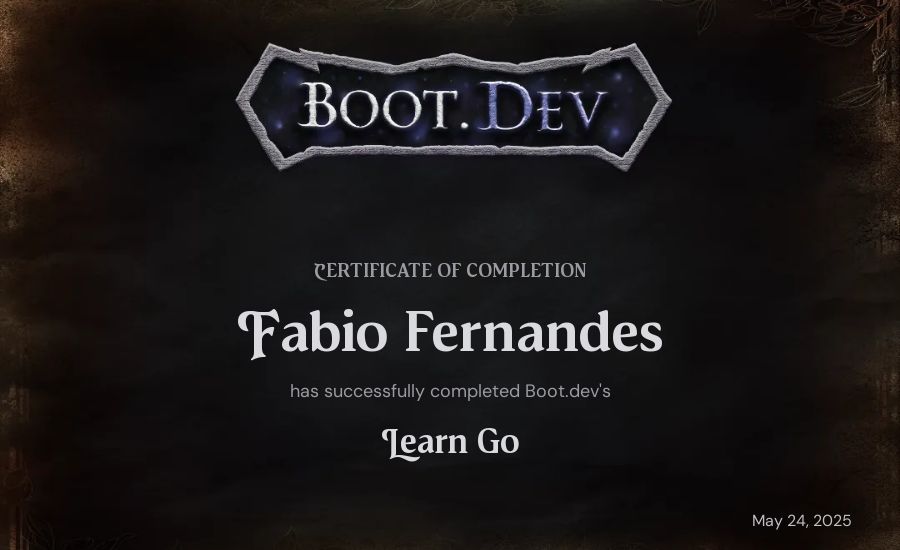 Fabio Fernandes's Boot.dev Learn Go certificate