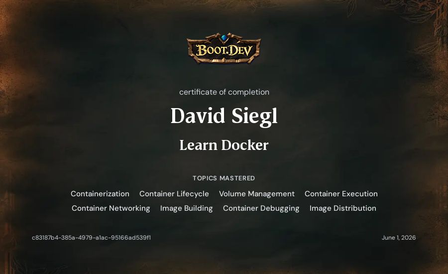 David Siegl's Boot.dev Learn Docker certificate