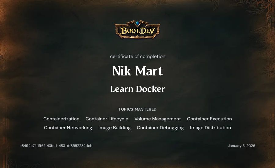Nik Mart's Boot.dev Learn Docker certificate