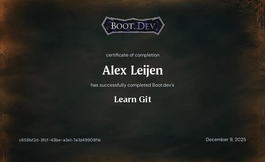 Alex Leijen's Boot.dev Learn Git certificate