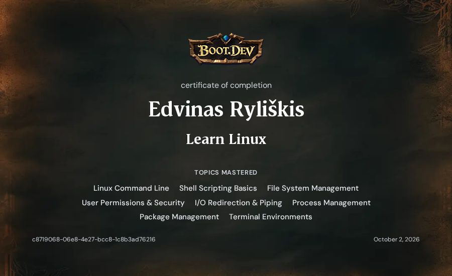 Edvinas Ryliškis's Boot.dev Learn Linux certificate