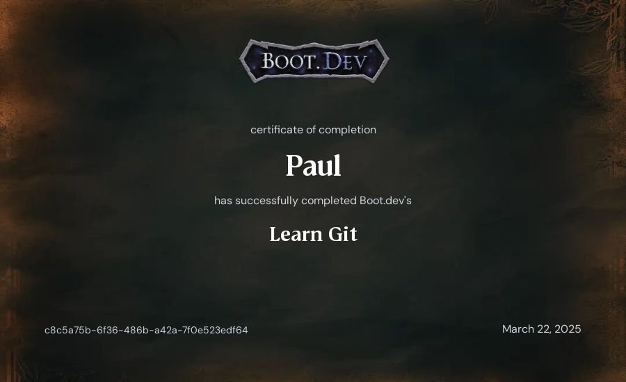 Paul's Boot.dev Learn Git certificate