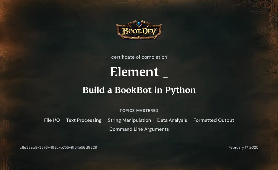Element _'s Boot.dev Build a BookBot in Python certificate
