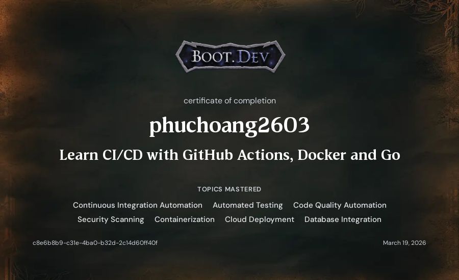 phuchoang2603's Boot.dev Learn CI/CD with GitHub Actions, Docker and Go certificate