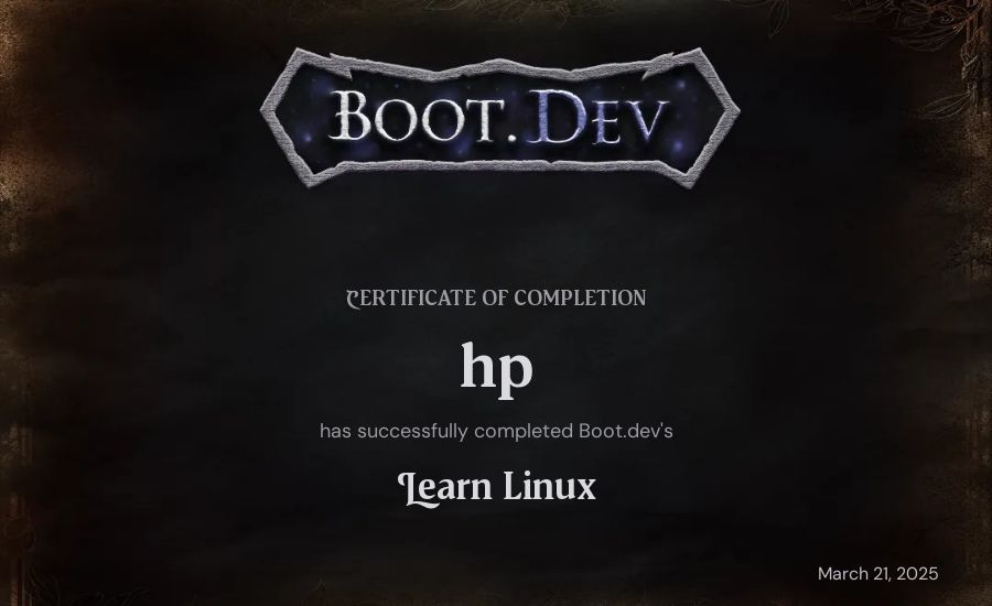 Huy Pham's Boot.dev Learn Linux certificate