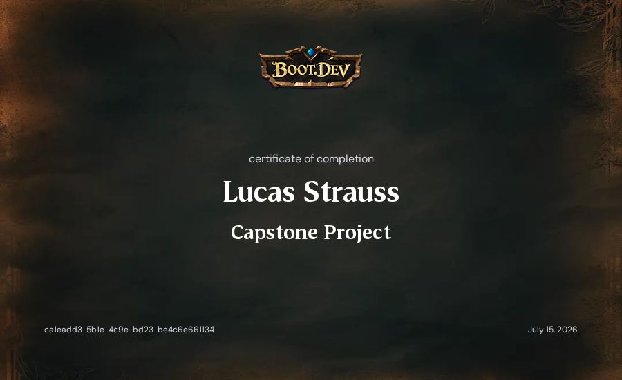 Lucas Strauss's Boot.dev Capstone Project certificate