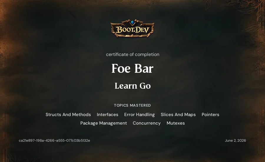 Foe Bar's Boot.dev Learn Go certificate