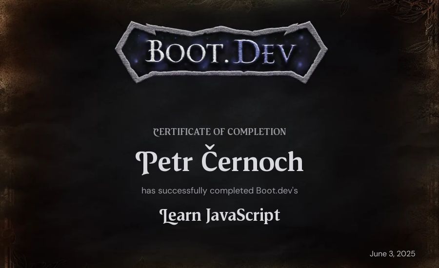Petr Athanasios Szőllősy's Boot.dev Learn JavaScript certificate