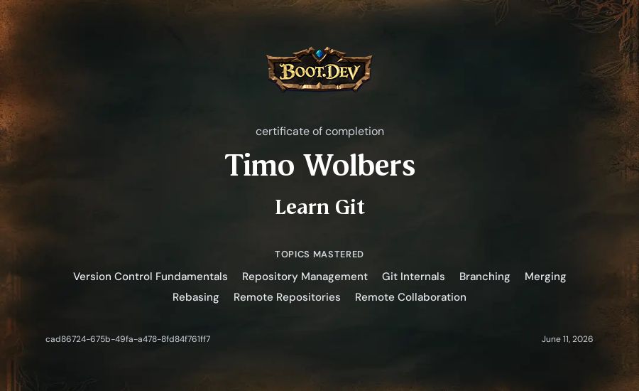 Timo Wolbers's Boot.dev Learn Git certificate