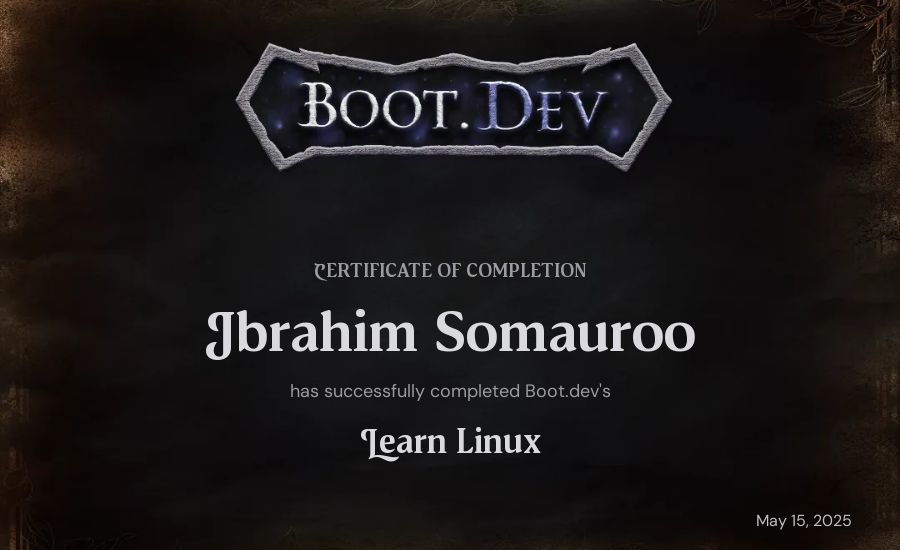 Ibrahim Somauroo's Boot.dev Learn Linux certificate